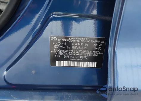 2016 Hyundai Sonata Se from USA, damaged, VIN 5NPE24AF3GH419712